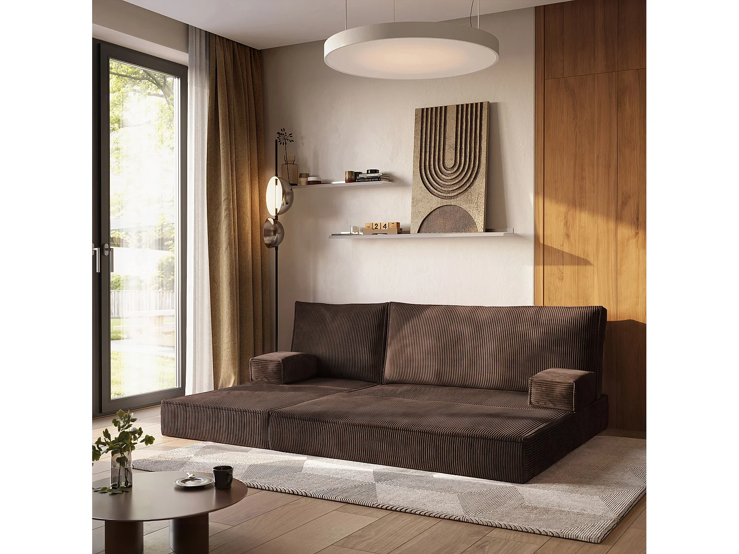 Canapé convertible compressé NOTIA, avec cadre métallique, velours côtelé POSO Marron