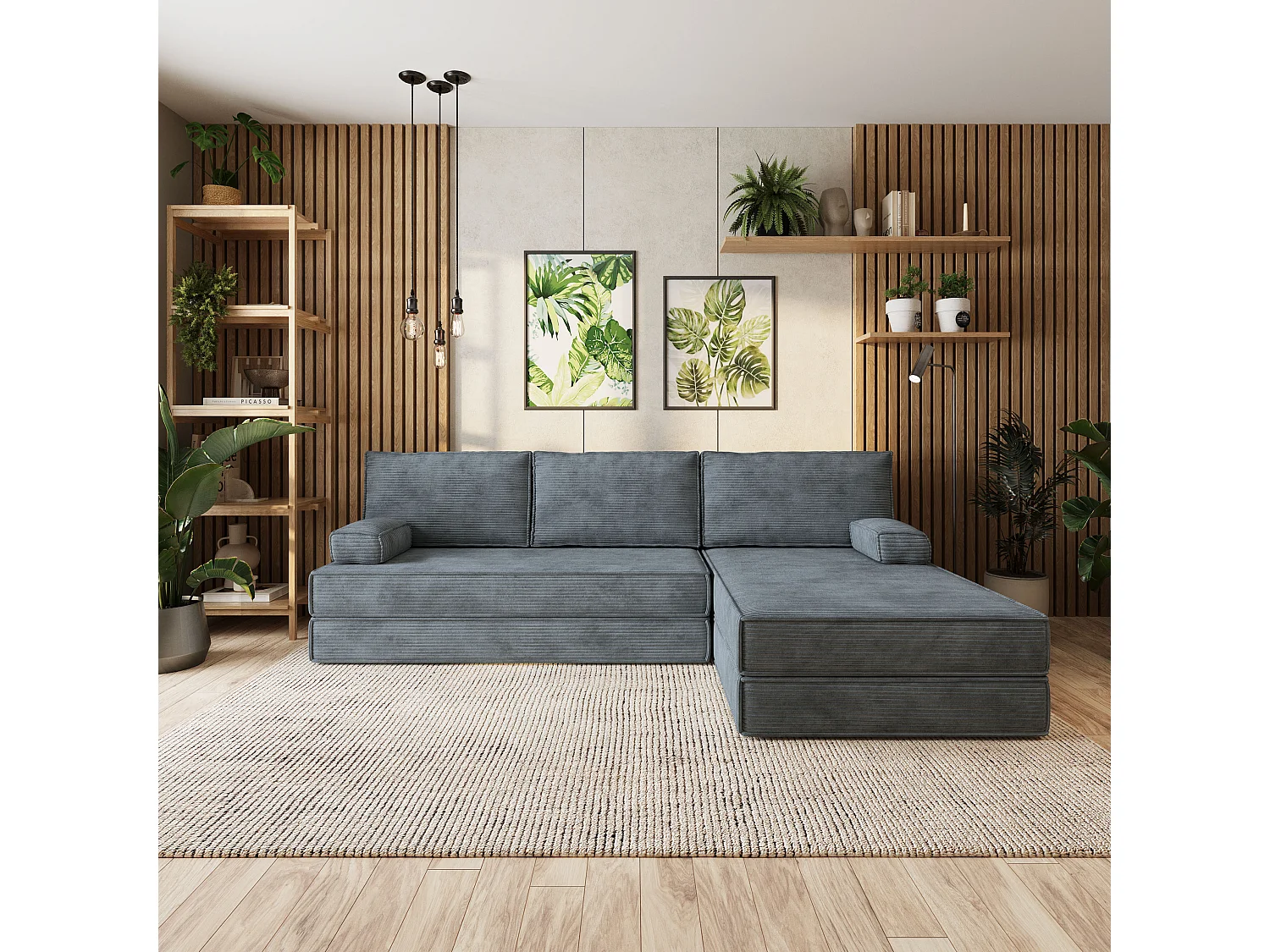 Canapé convertible compressé ANKO, sans cadre métallique, velours côtelé POSO Gris