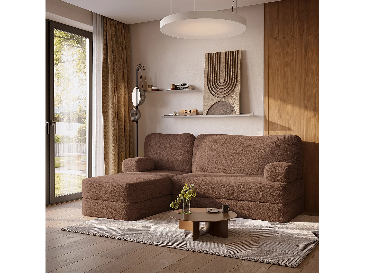 Canapé convertible compressé SABI, sans cadre métallique, bouclé Marron