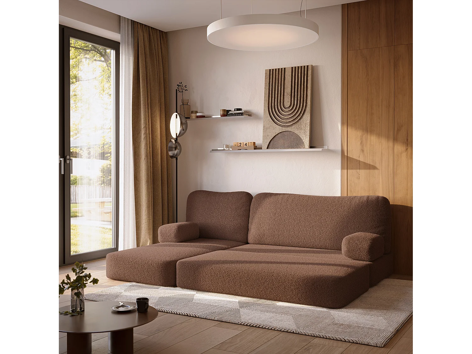 Canapé convertible compressé SABI, sans cadre métallique, bouclé Marron