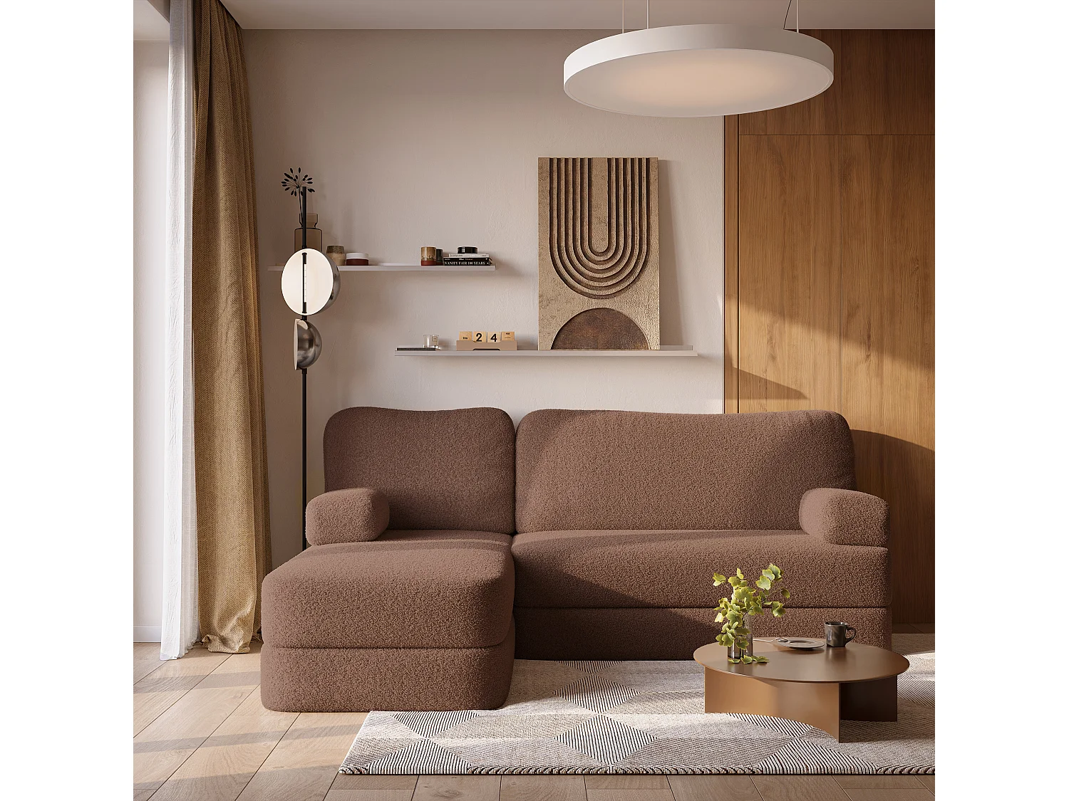 Canapé convertible compressé SABI, sans cadre métallique, bouclé Marron