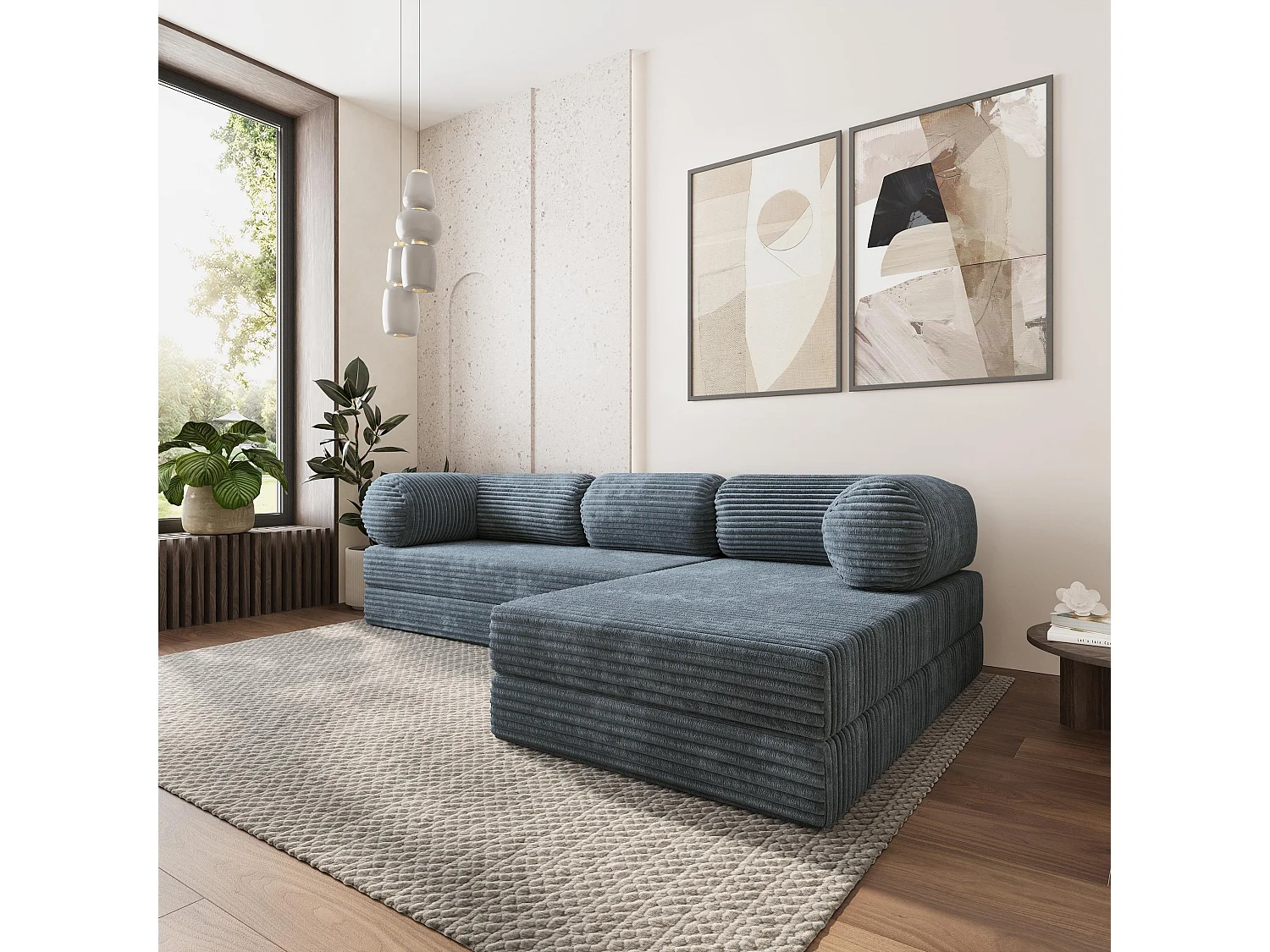 Canapé convertible compressé ETERA, sans cadre métallique, velours côtelé TILIA Gris