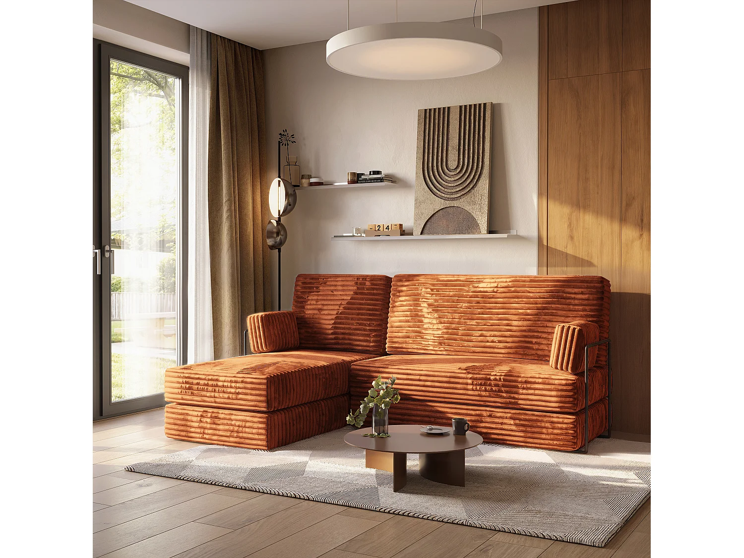 Canapé convertible compressé NOTIA, avec cadre métallique, velours côtelé TILIA Marron