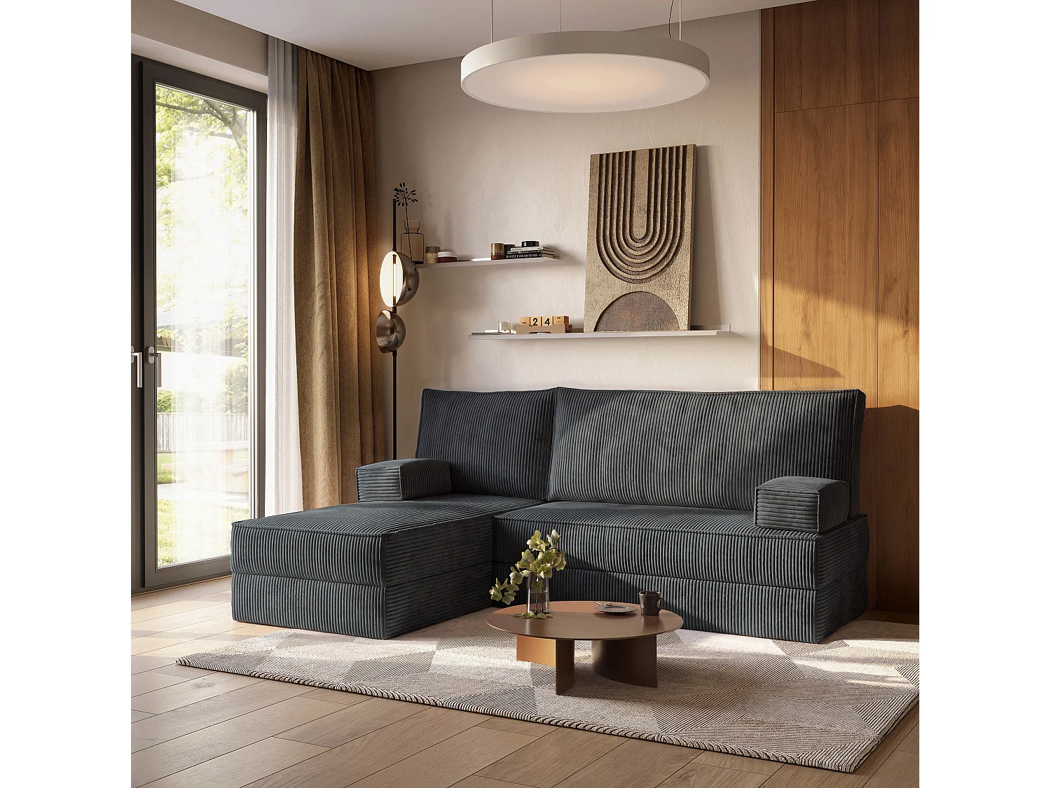Canapé convertible compressé NOTIA, sans cadre métallique, velours côtelé POSO Gris