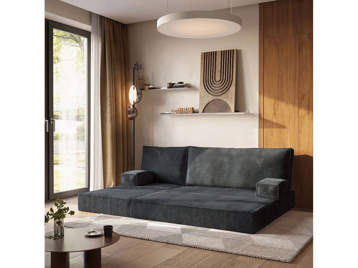 Canapé convertible compressé NOTIA, sans cadre métallique, velours côtelé POSO Gris