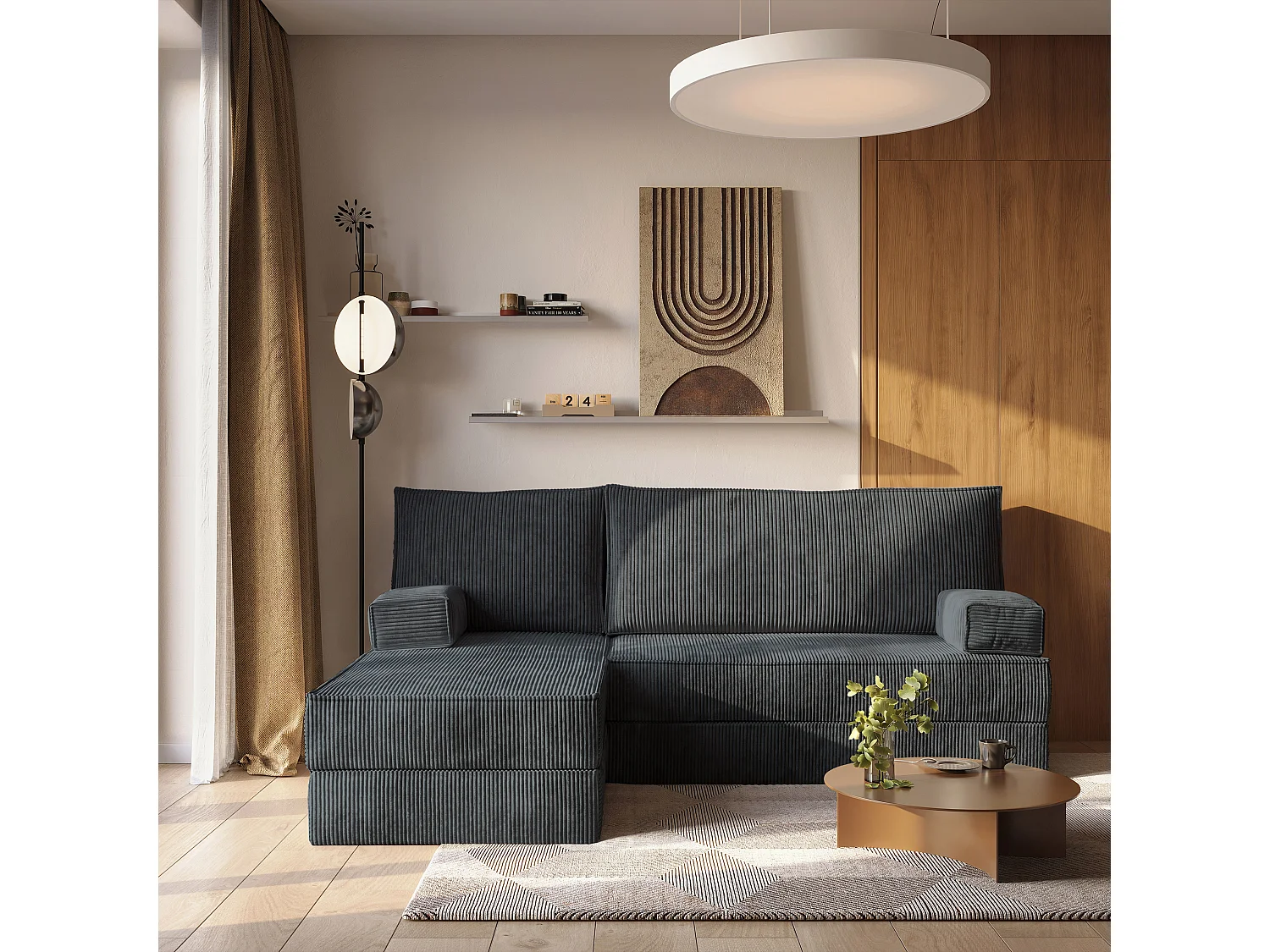 Canapé convertible compressé NOTIA, sans cadre métallique, velours côtelé POSO Gris
