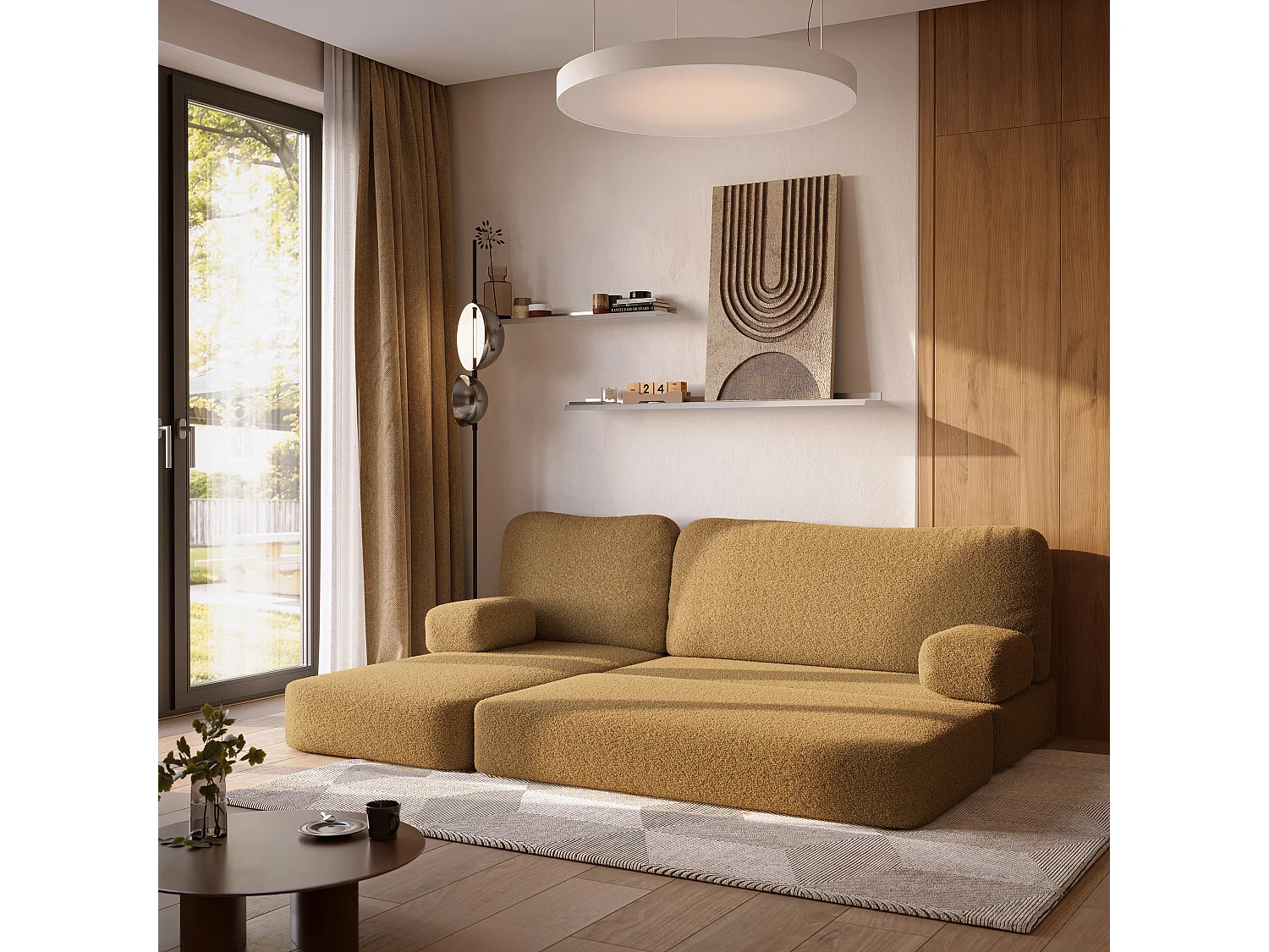 Canapé convertible compressé SABI, sans cadre métallique, bouclé Orange