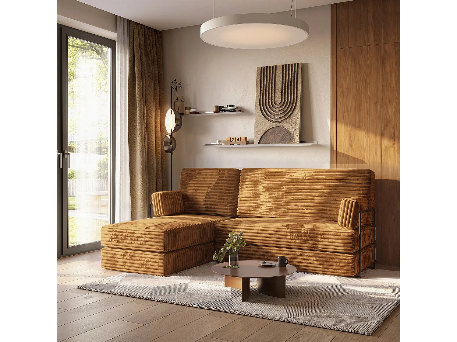 Canapé convertible compressé NOTIA, avec cadre métallique, velours côtelé TILIA Cuivré