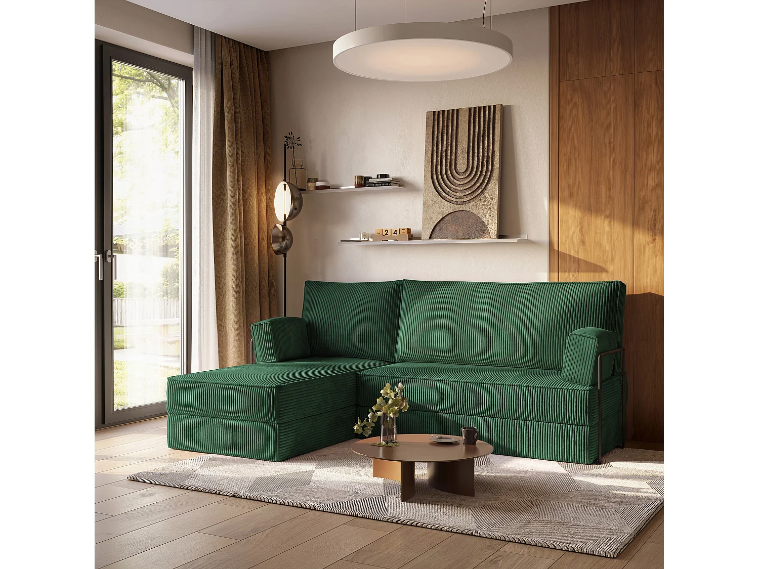 Canapé convertible compressé NOTIA, avec cadre métallique, velours côtelé POSO Vert