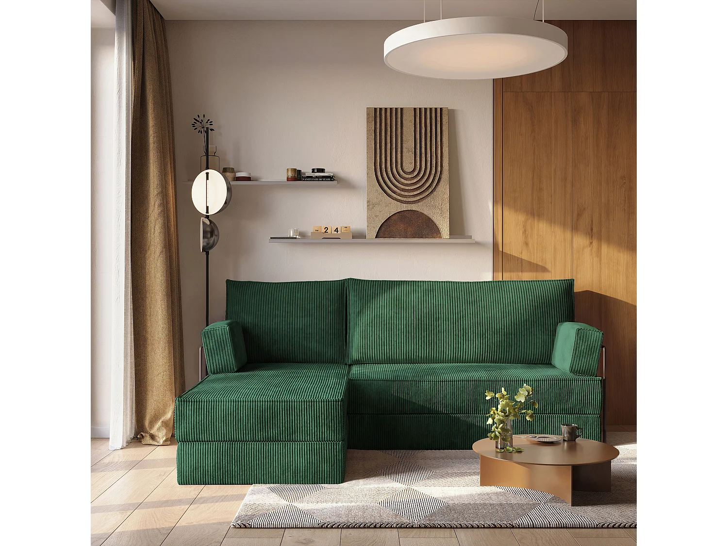 Canapé convertible compressé NOTIA, avec cadre métallique, velours côtelé POSO Vert