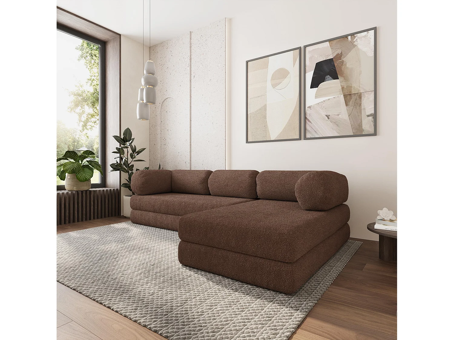 Canapé convertible compressé KELI, sans cadre métallique, bouclé Marron
