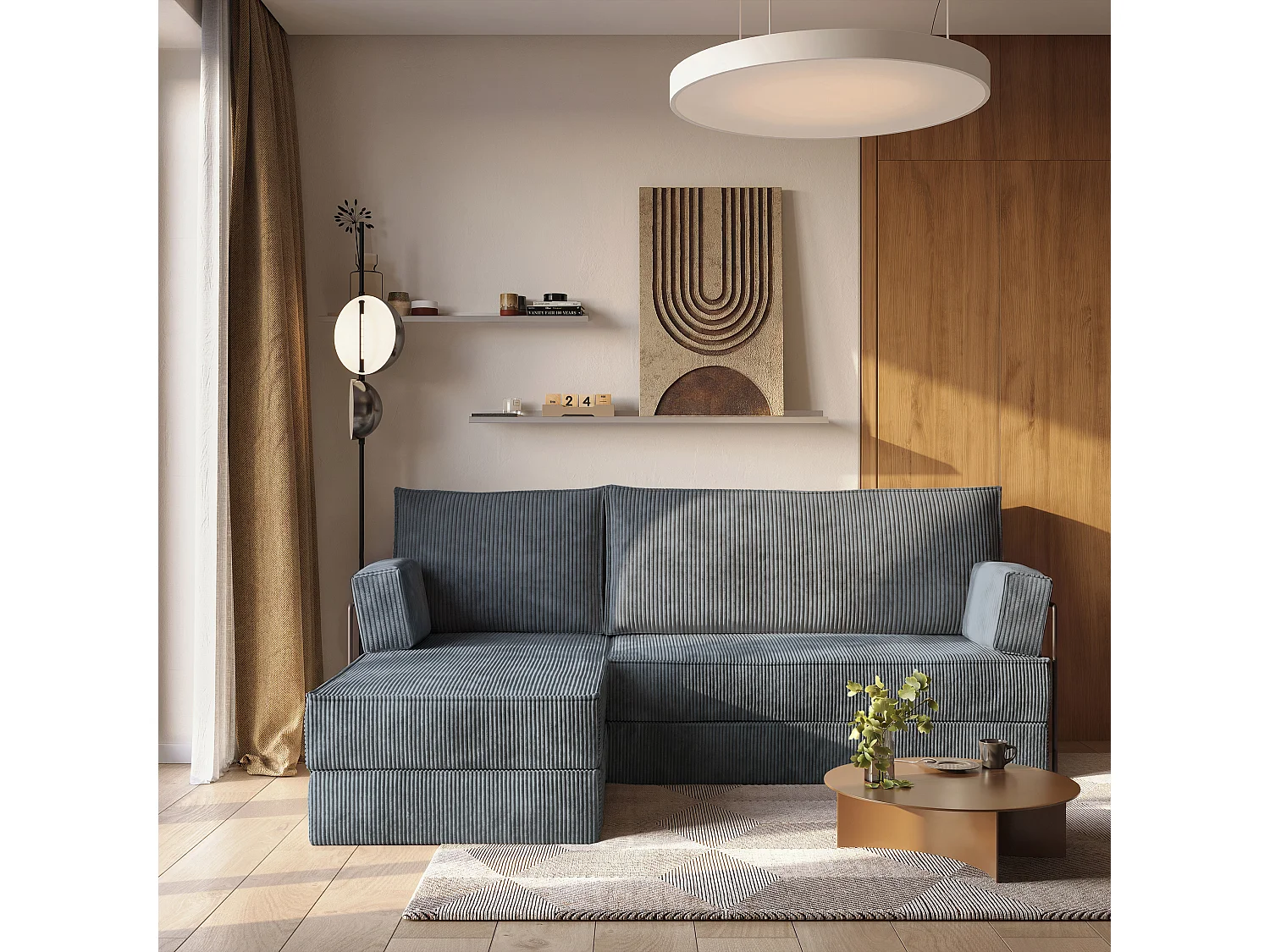 Canapé convertible compressé NOTIA, avec cadre métallique, velours côtelé POSO Gris