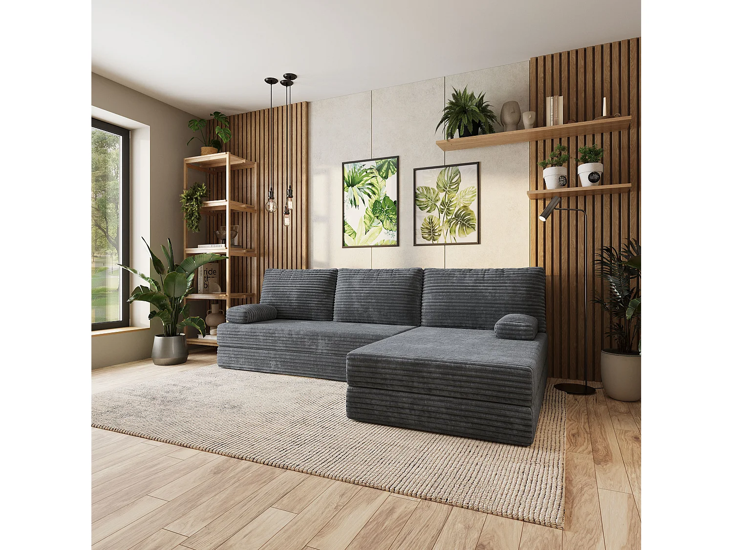 Canapé convertible compressé ANKO, sans cadre métallique, velours côtelé TILIA Gris