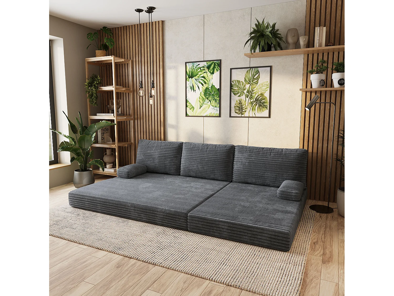 Canapé convertible compressé ANKO, sans cadre métallique, velours côtelé TILIA Gris