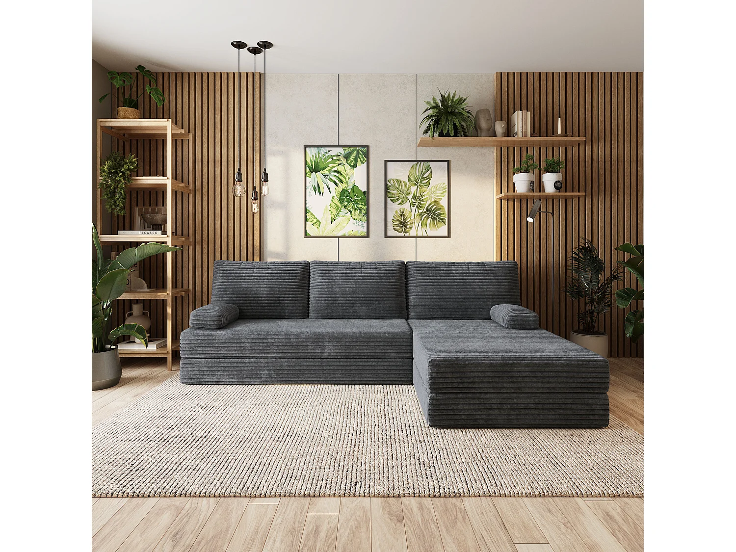 Canapé convertible compressé ANKO, sans cadre métallique, velours côtelé TILIA Gris