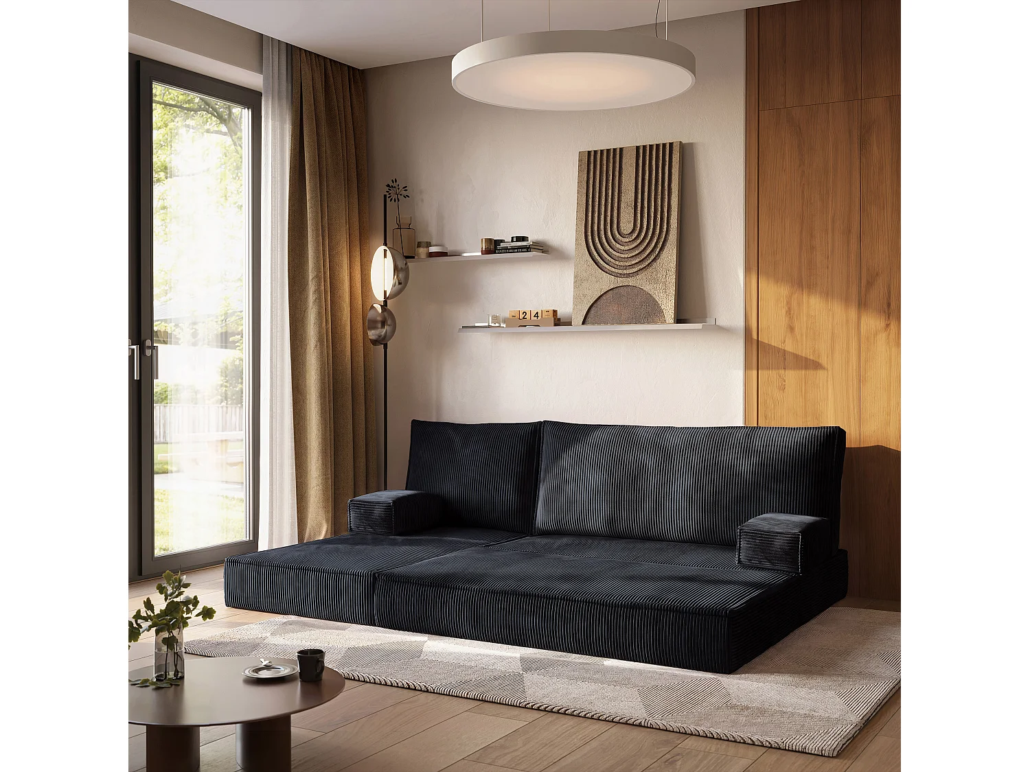 Canapé convertible compressé NOTIA, avec cadre métallique, velours côtelé POSO Noir