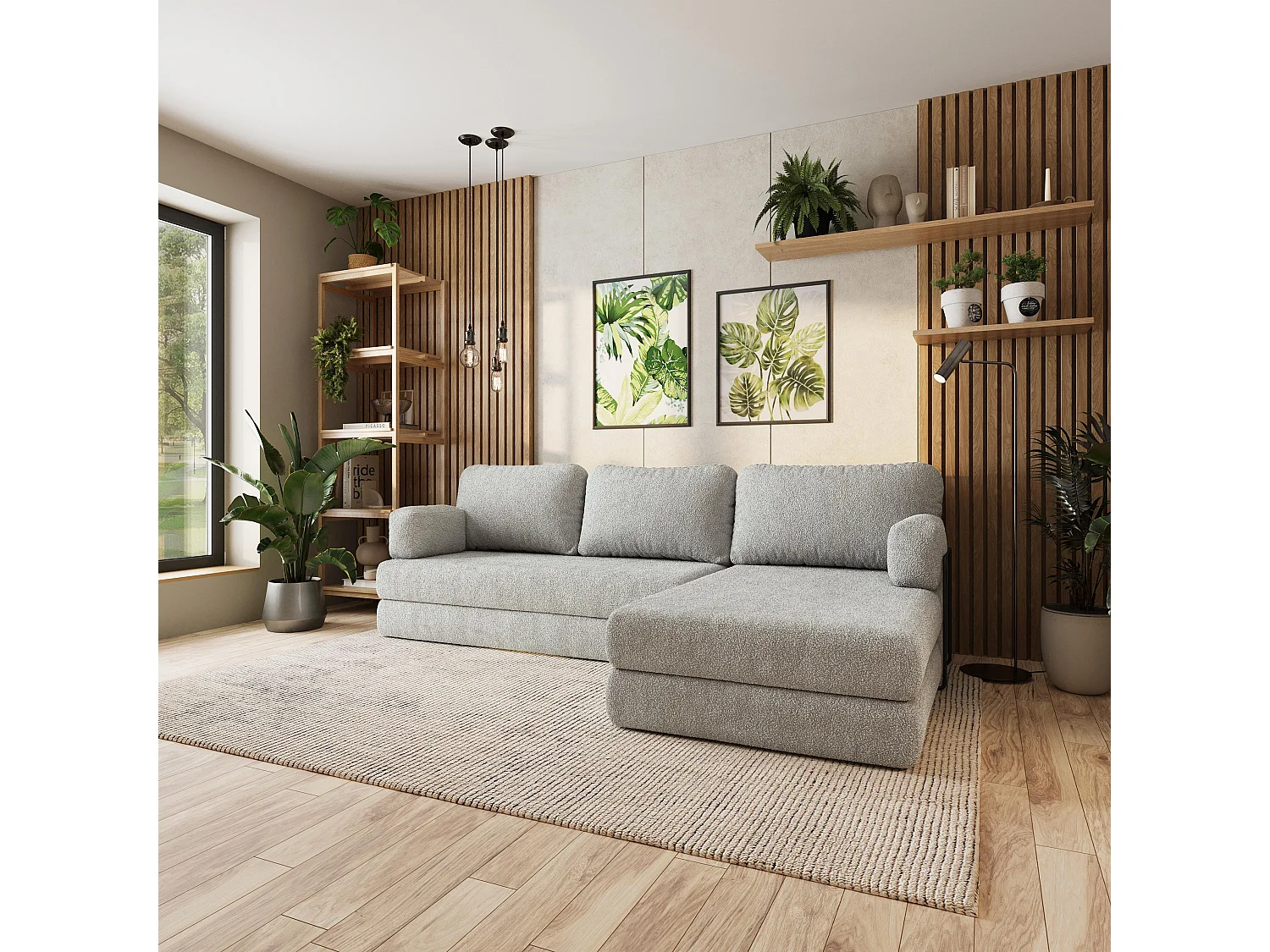 Canapé convertible compressé LEA, avec cadre métallique, bouclé Gris clair