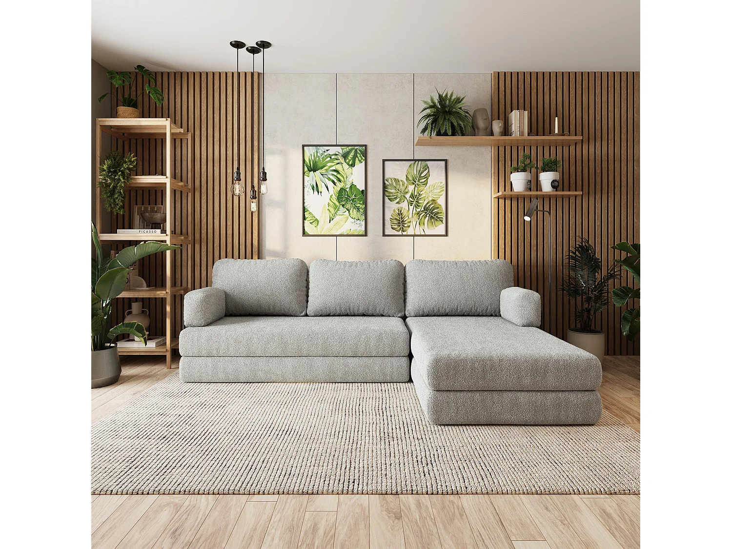 Canapé convertible compressé LEA, avec cadre métallique, bouclé Gris clair
