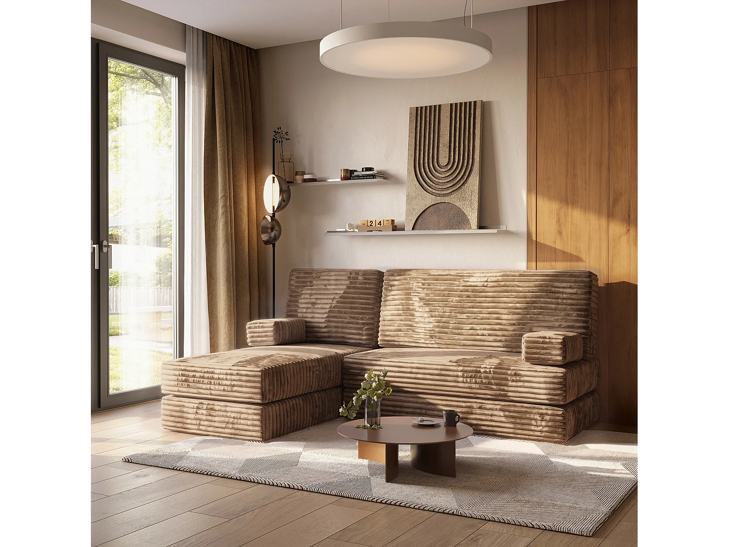 Canapé convertible compressé NOTIA, sans cadre métallique, velours côtelé TILIA Beige