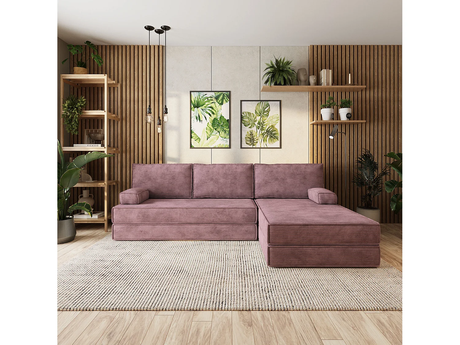 Canapé convertible compressé ANKO, sans cadre métallique, velours côtelé POSO Violet