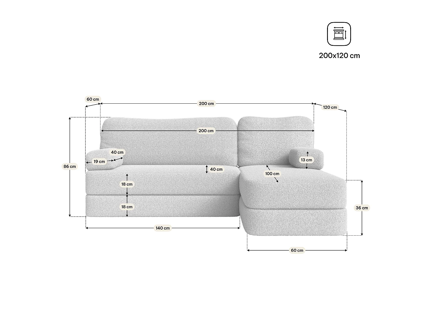 Canapé convertible compressé SABI, sans cadre métallique, bouclé Noir