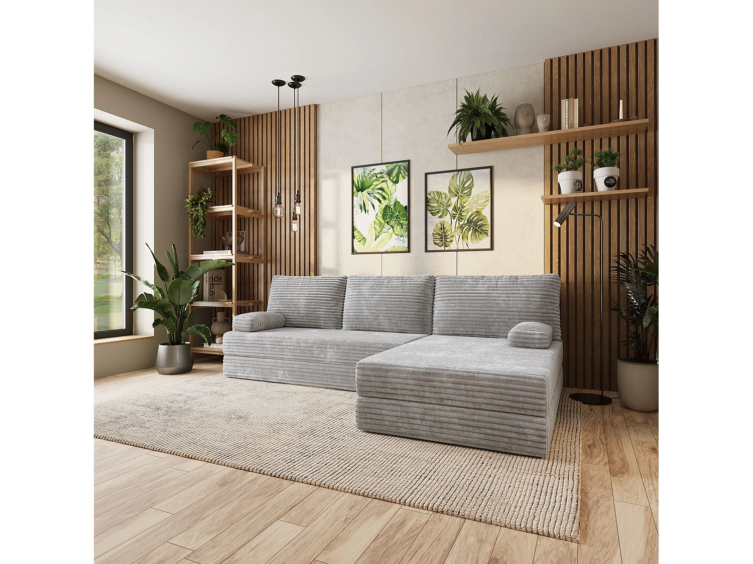 Canapé convertible compressé ANKO, sans cadre métallique, velours côtelé TILIA Gris clair