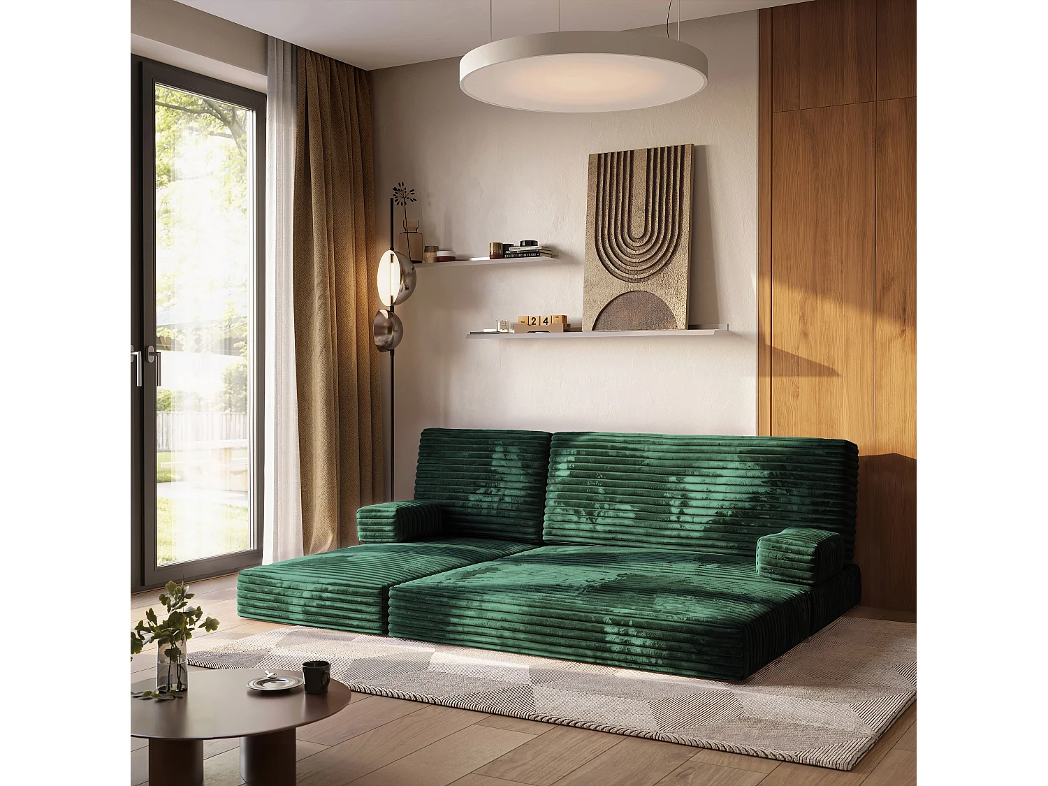 Canapé convertible compressé NOTIA, avec cadre métallique, velours côtelé TILIA Vert Sapin