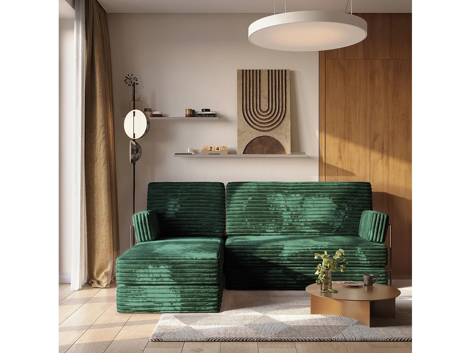 Canapé convertible compressé NOTIA, avec cadre métallique, velours côtelé TILIA Vert Sapin