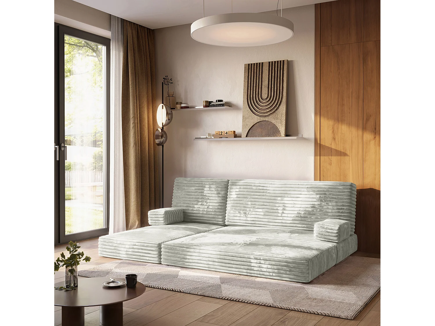 Canapé convertible compressé NOTIA, avec cadre métallique, velours côtelé TILIA Gris clair