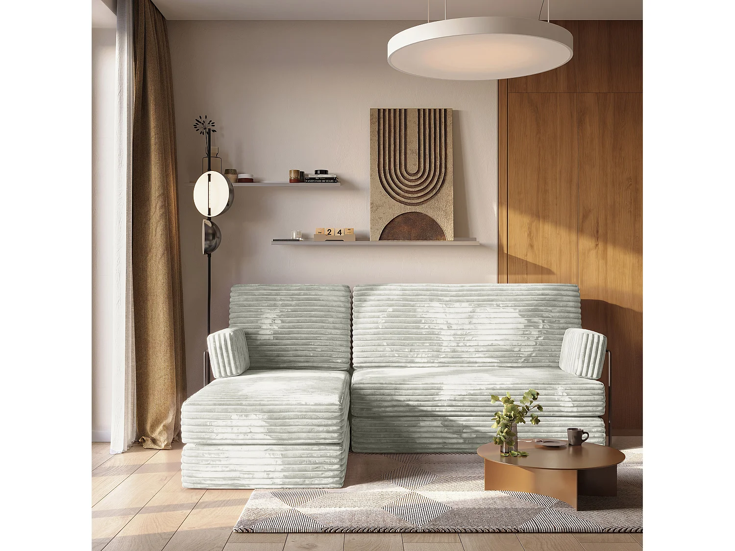 Canapé convertible compressé NOTIA, avec cadre métallique, velours côtelé TILIA Gris clair