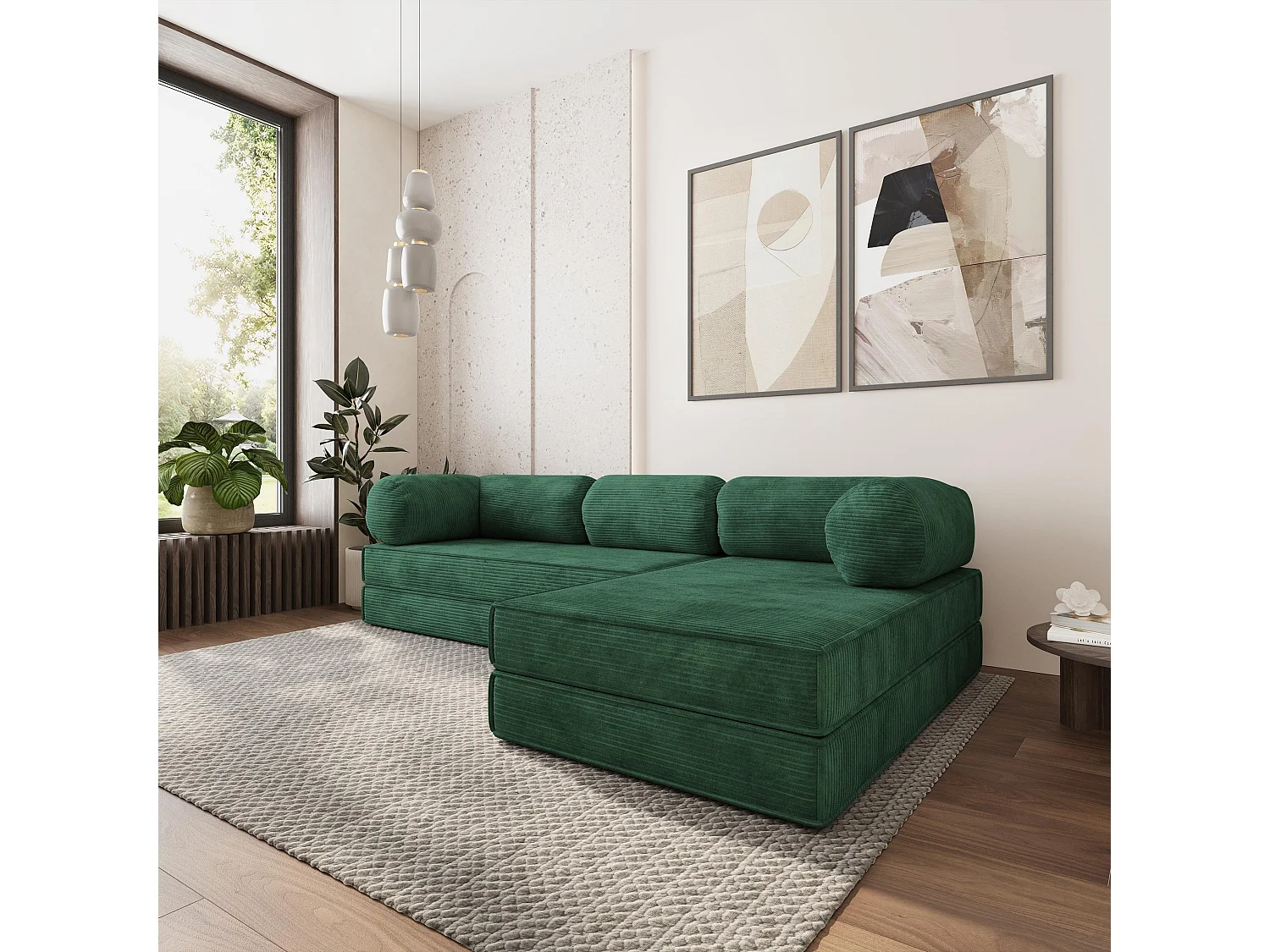 Canapé convertible compressé ETERA, sans cadre métallique, velours côtelé POSO Vert
