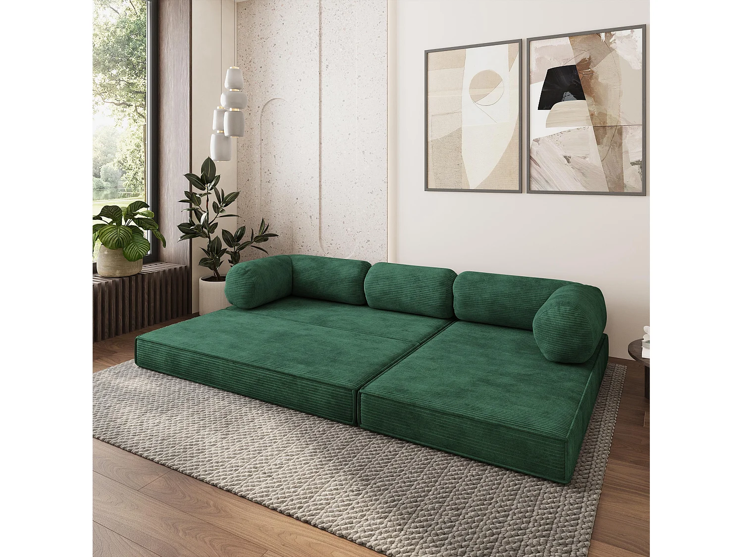 Canapé convertible compressé ETERA, sans cadre métallique, velours côtelé POSO Vert