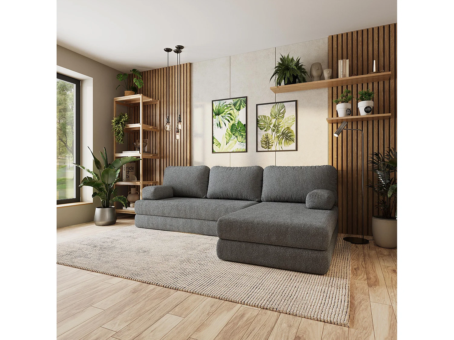 Canapé convertible compressé LEA, sans cadre métallique, bouclé Gris