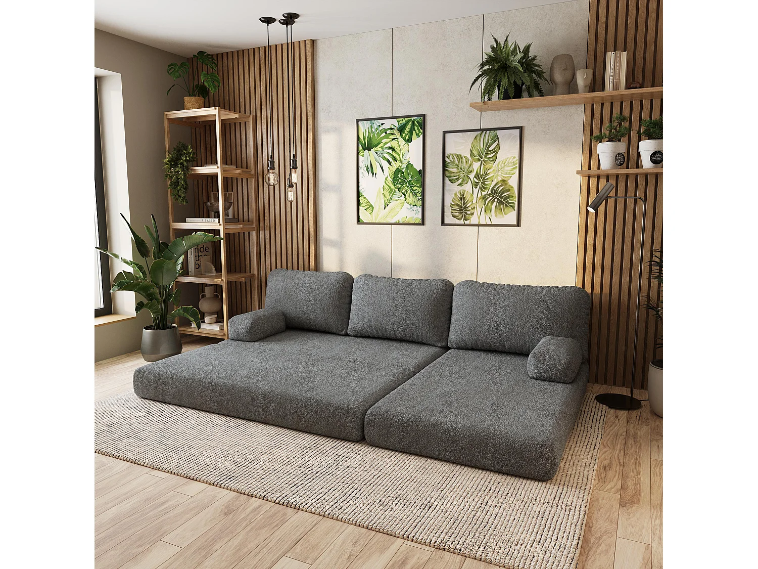 Canapé convertible compressé LEA, sans cadre métallique, bouclé Gris