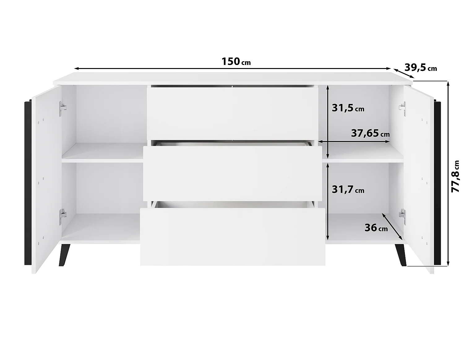 Byrå 150 cm på ben för vardagsrum med lådor och skåp, antracit/kastanj