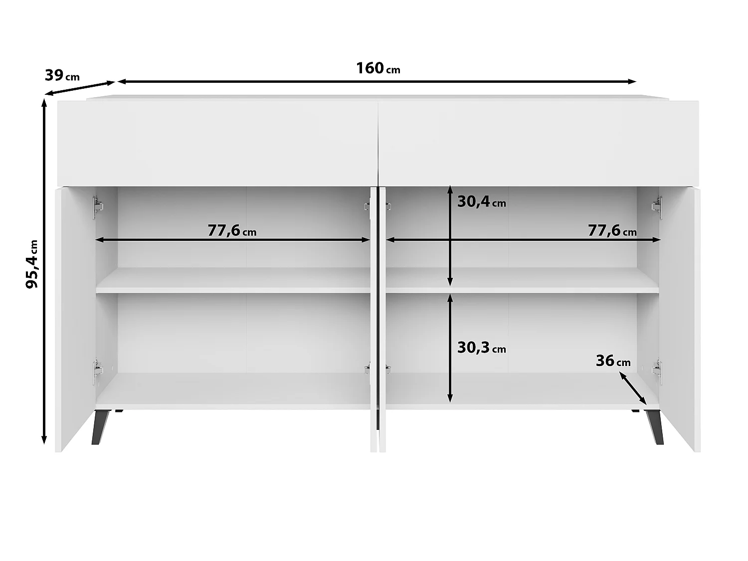 Bred byrå 160 cm för vardagsrum, svart grafit