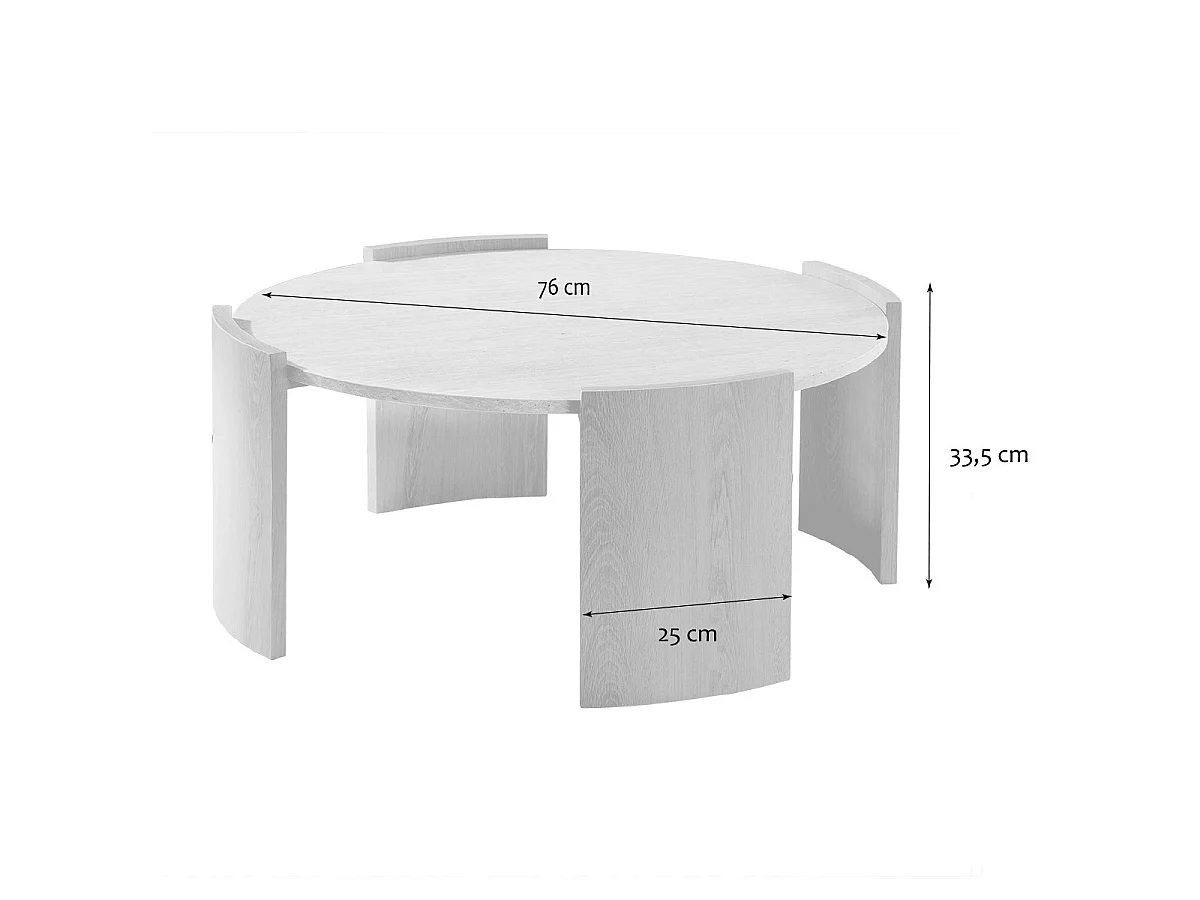 Table basse ronde plateau effet travertin et pieds effet bois D80 cm - IZIA