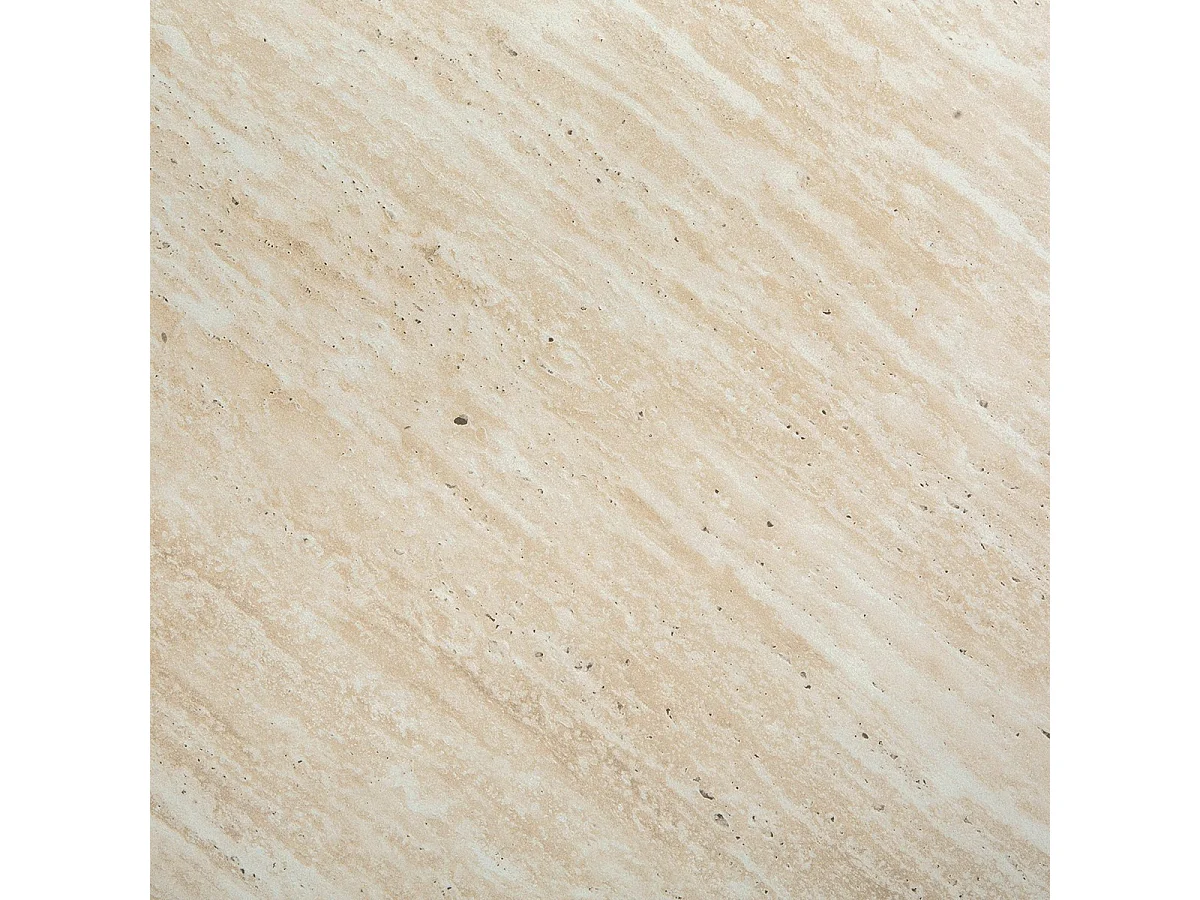 Table basse ronde plateau effet travertin et pieds effet bois D80 cm - IZIA