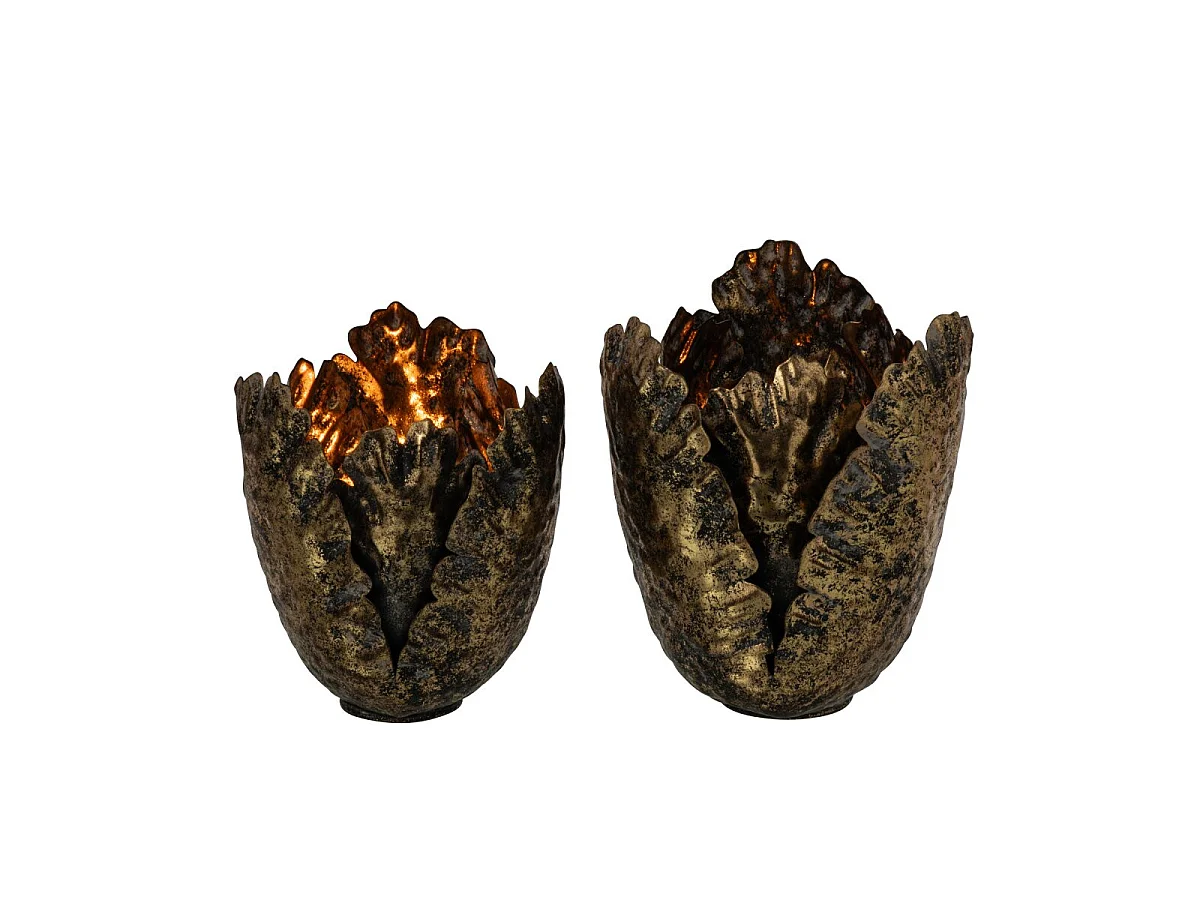 Lot de 2 Photophores Tulipes "Vidal" 17cm Bronze