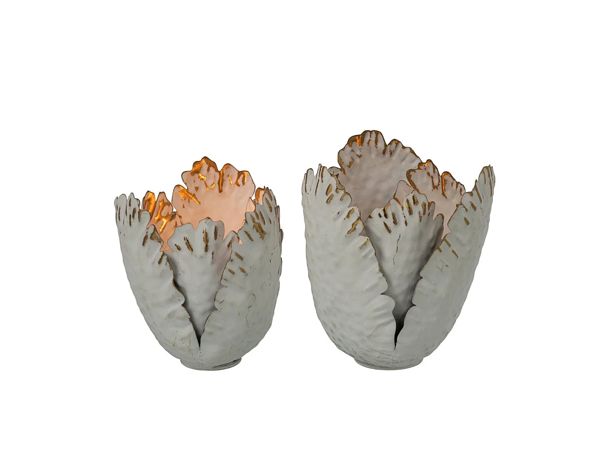 Lot de 2 Photophores Tulipes "Vidal" 17cm Blanc