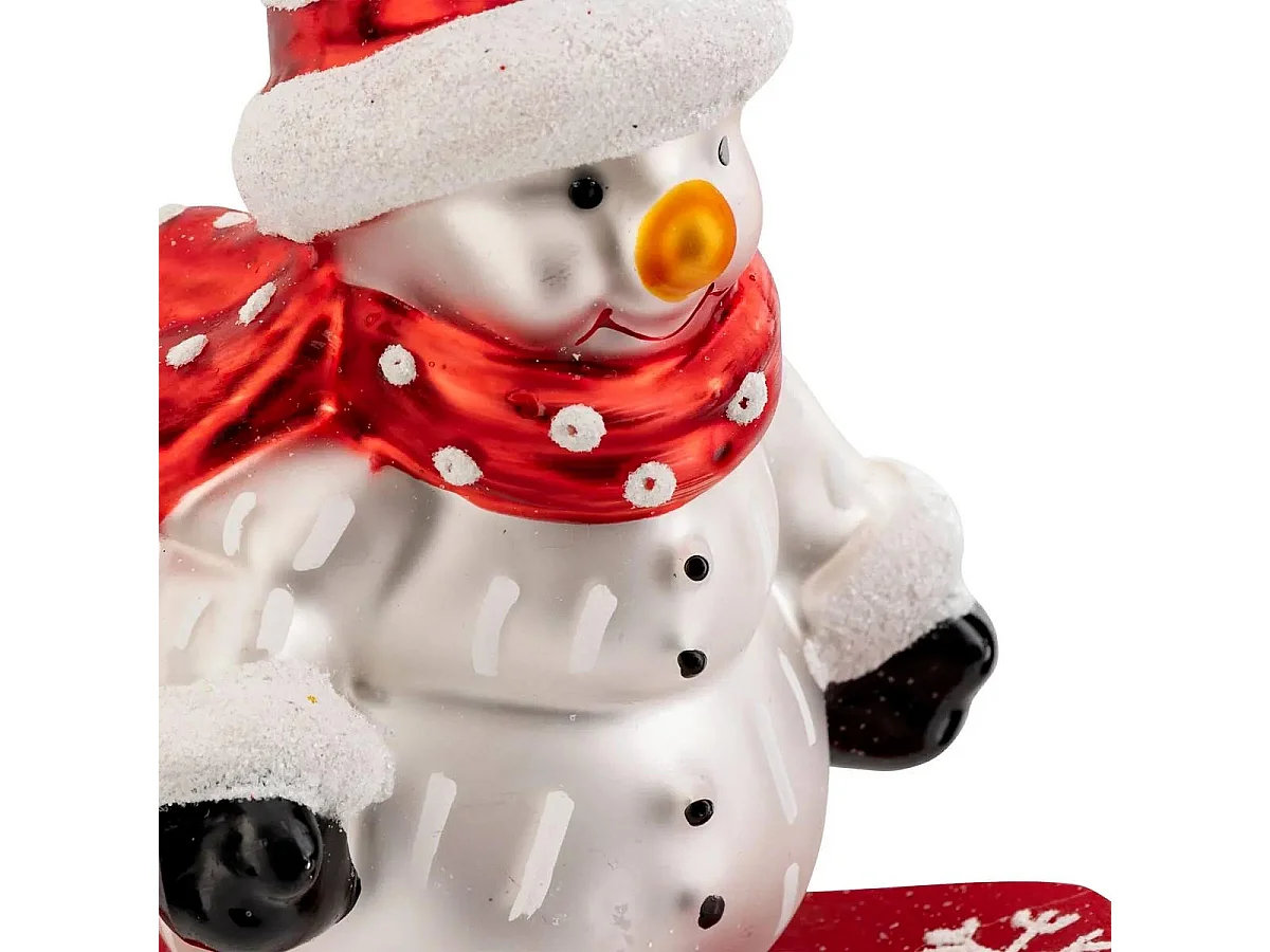 Sujet de Noël Bonhomme de Neige "Snowboard" 9cm Rouge