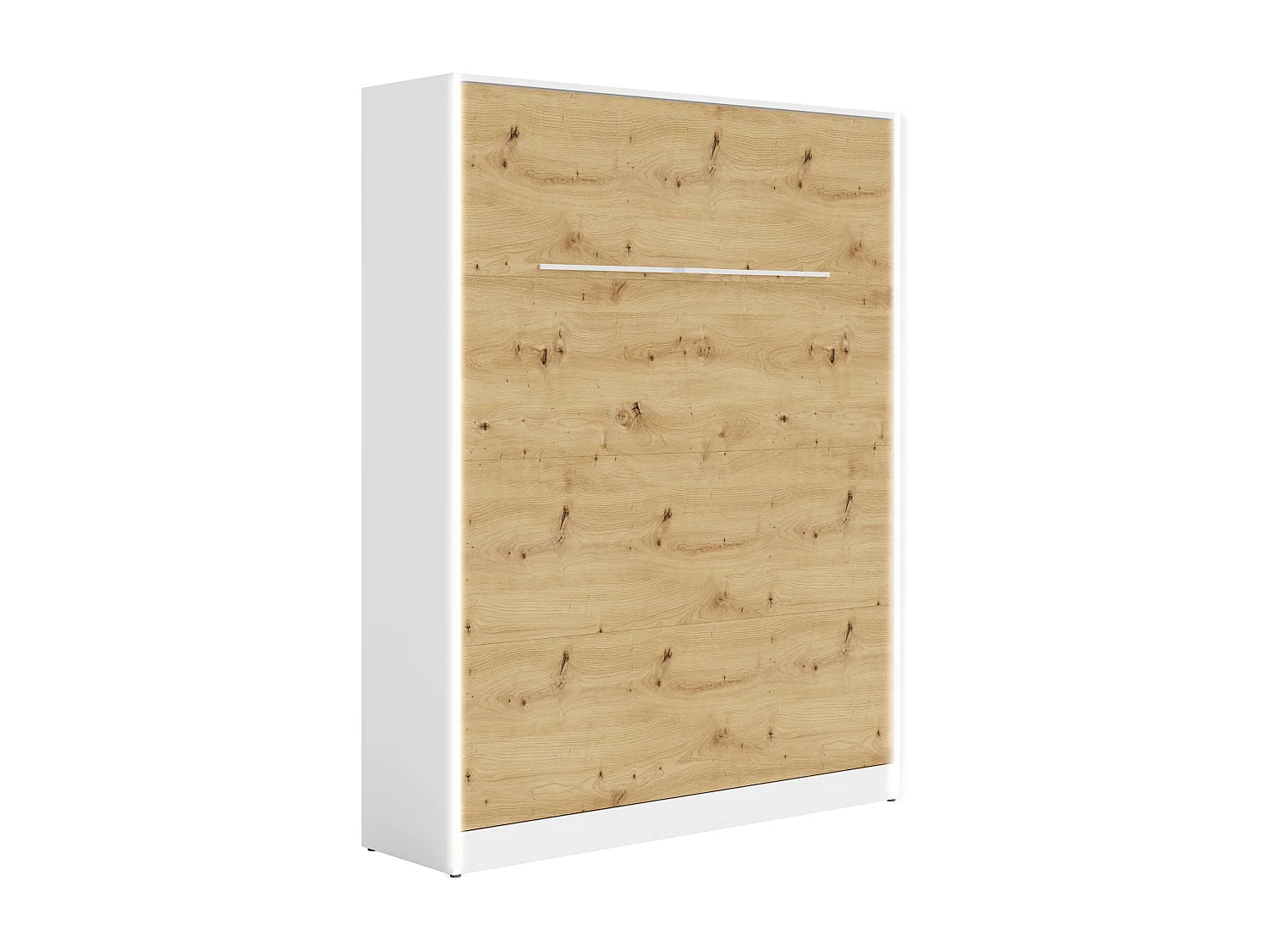 Lit escamotable 140 x 200 cm - Ouverture verticale manuelle - Avec LEDs - Blanc et naturel - RAPILI