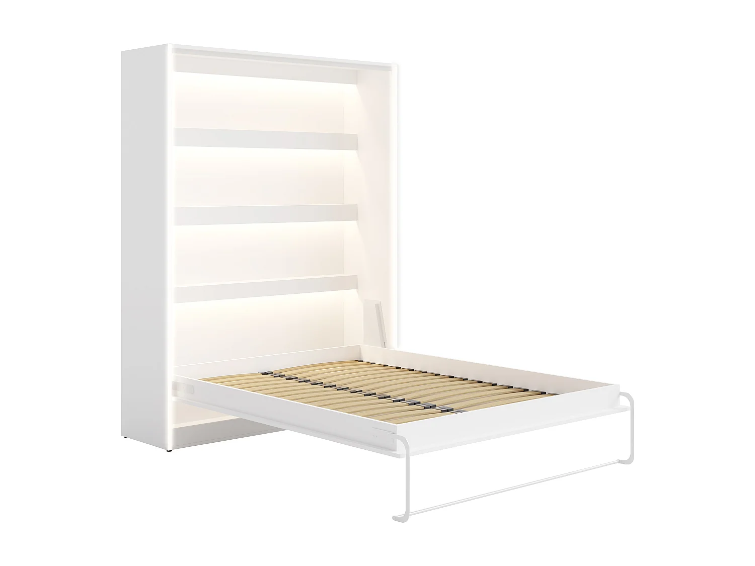 Lit escamotable 160 x 200 cm - Ouverture verticale manuelle - Avec LEDs - Blanc - RAPILI