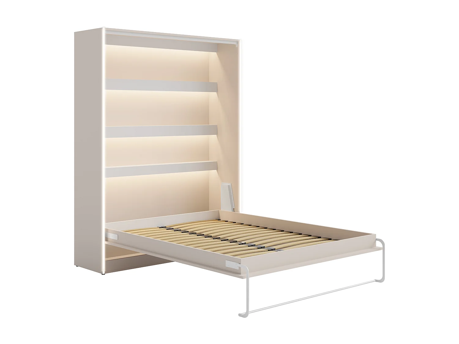 Lit escamotable 160 x 200 cm - Ouverture verticale manuelle - Avec LEDs - Beige - RAPILI