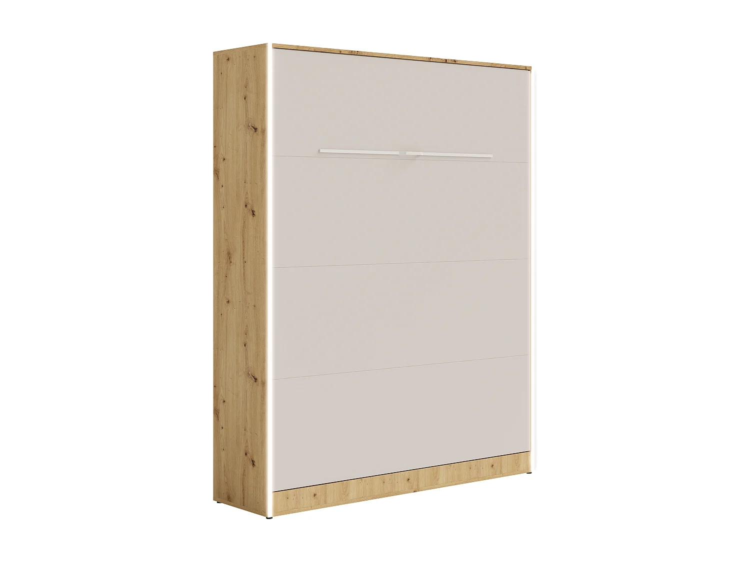 Lit escamotable 160 x 200 cm - Ouverture verticale manuelle - Avec LEDs – Beige et naturel - RAPILI