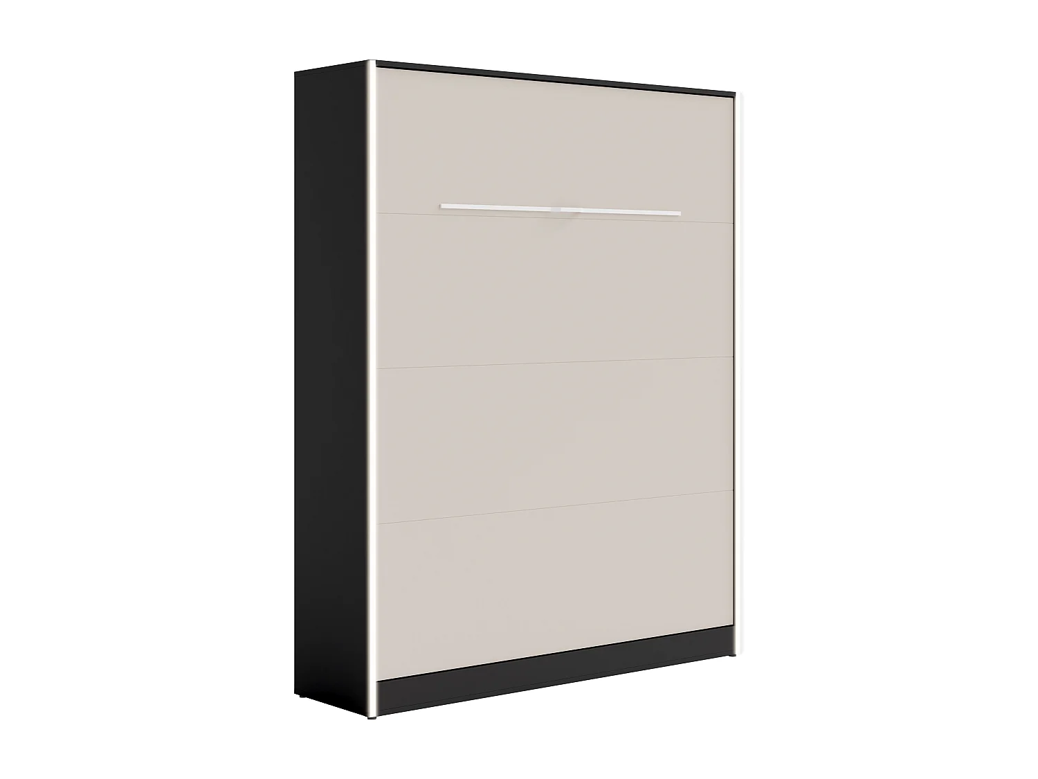 Lit escamotable 160 x 200 cm - Ouverture verticale manuelle - Avec LEDs - Noir et beige - RAPILI