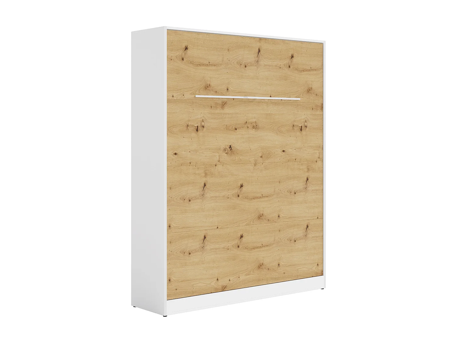 Lit escamotable 140 x 200 cm - Ouverture verticale manuelle - Avec LEDs - Blanc et naturel + Matelas - RAPILI