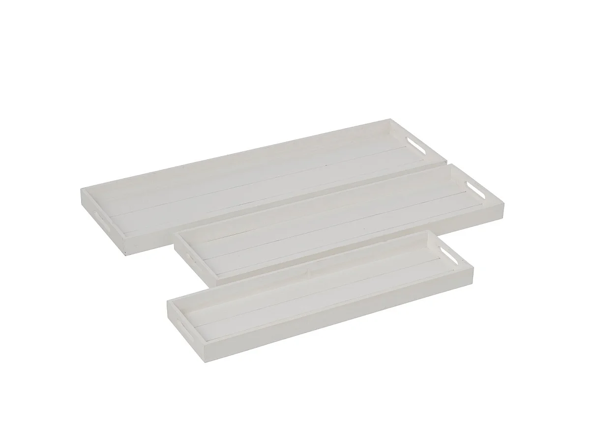 Lot de 3 Plateaux Déco en Bois "Manon" 80cm Blanc