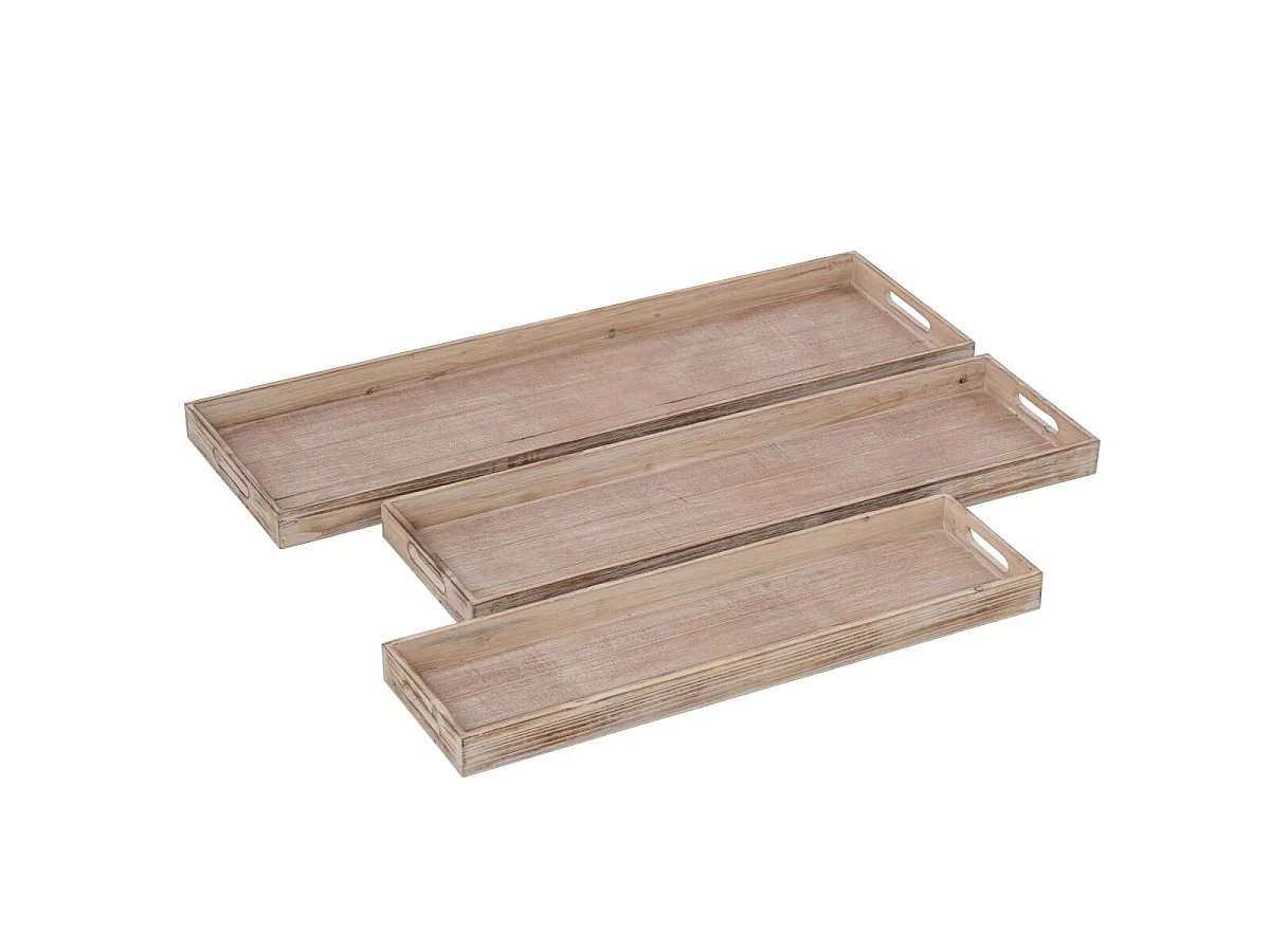Lot de 3 Plateaux Déco en Bois "Manon" 80cm Beige