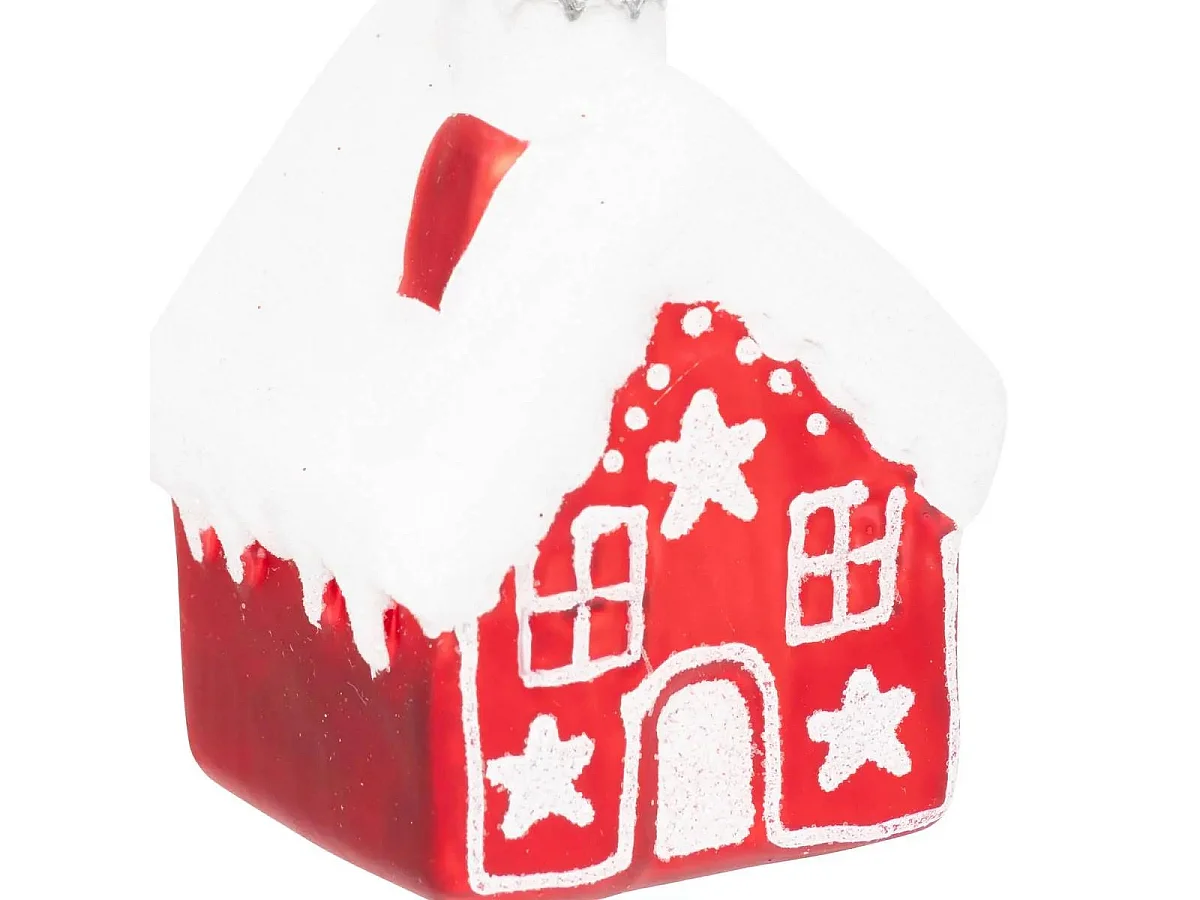 Sujet de Noël en Verre "Maison" 6cm Rouge & Blanc